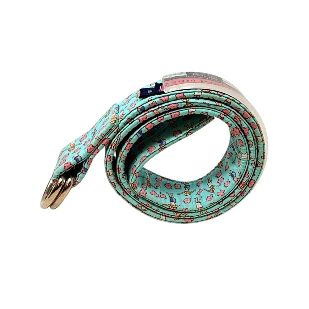 Vineyard Vines Womens Hula Girl Hibiscus D-Ring Belt Turquoise Blue Cotton Small